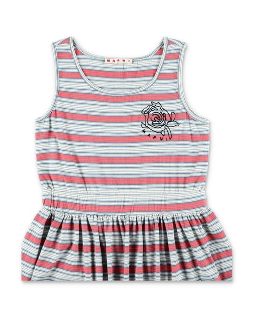 Marni White Sleeveless Striped Mini Dress