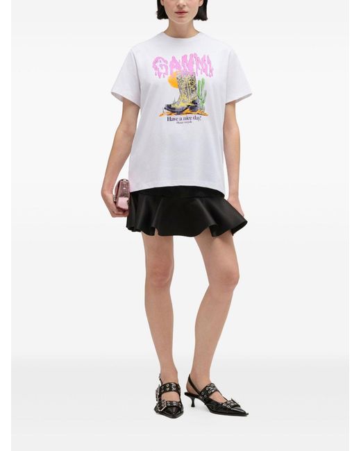 Ganni White Boots Organic Cotton T-Shirt