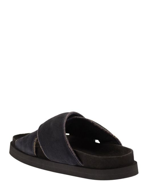 Fabiana Filippi Black Flat Suede Sandals With Crossed Straps