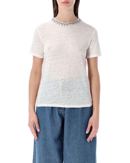 Zimmermann White Embellished Linen Tee