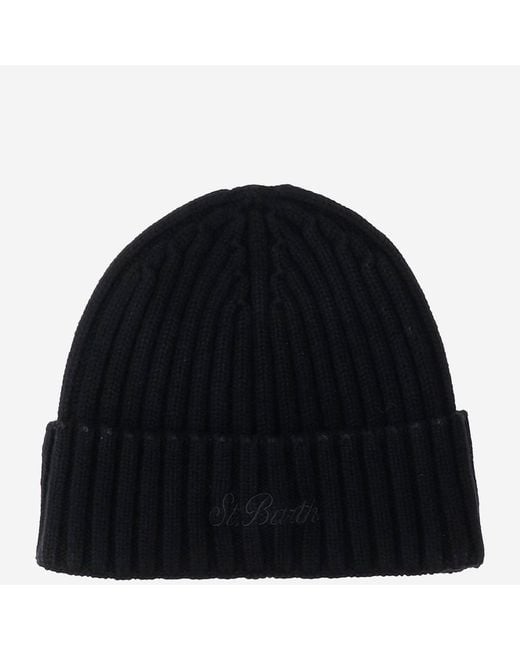 Mc2 Saint Barth Black Wool Blend Beanie With Logo for men