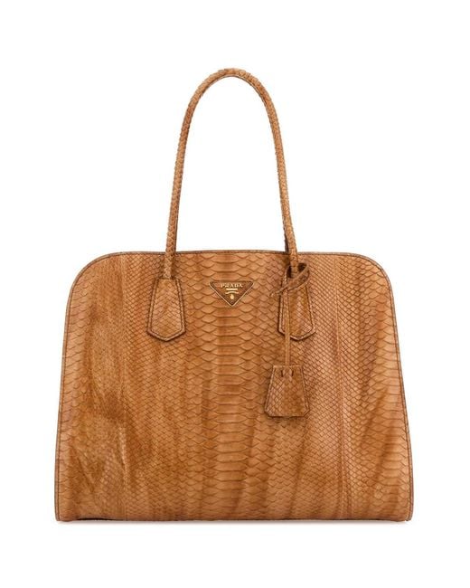 Prada Brown Orange Leather Shopping Bag