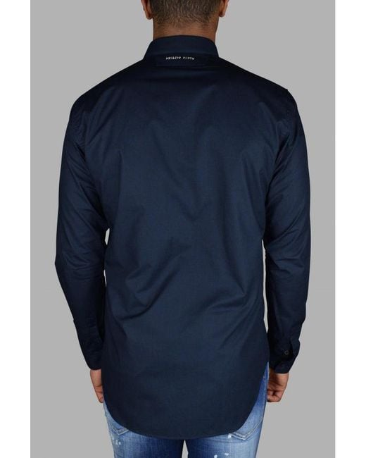 Philipp Plein Blue Cut Ls Skull Shirt for men