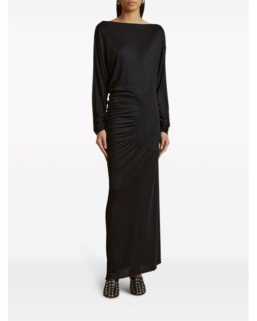 Khaite Black Oron Gathered Long-sleeve Dress
