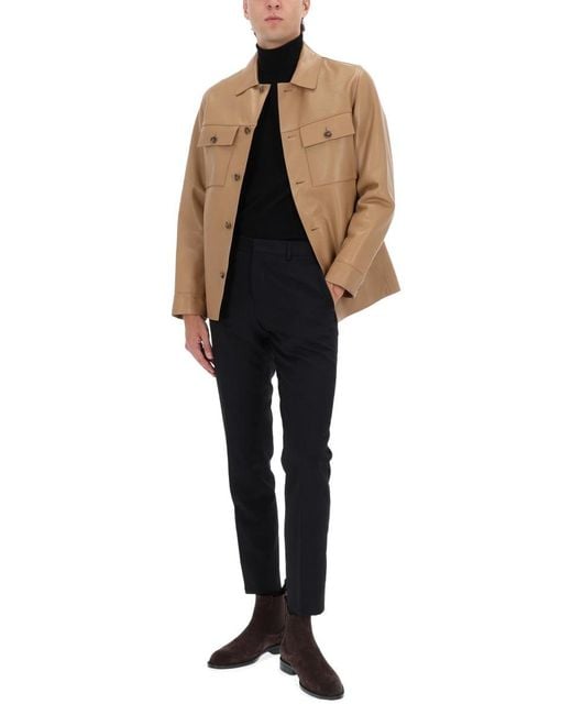 Boss Natural Leather Shirt Jacket With Flap Pockets
