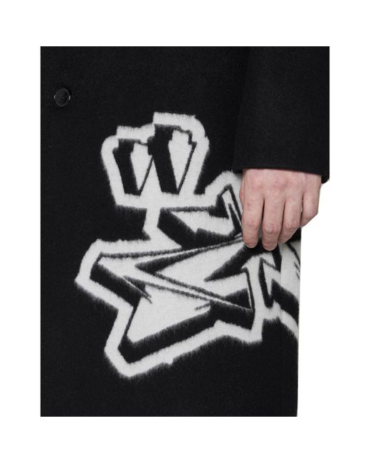 Off-White c/o Virgil Abloh Black Intarsia-graffiti Coat for men
