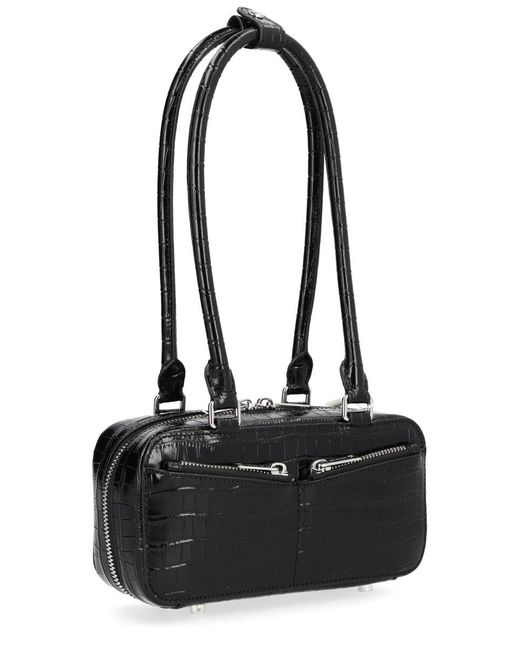 Self-Portrait Black Croc Leather Mini Shoulder Bag