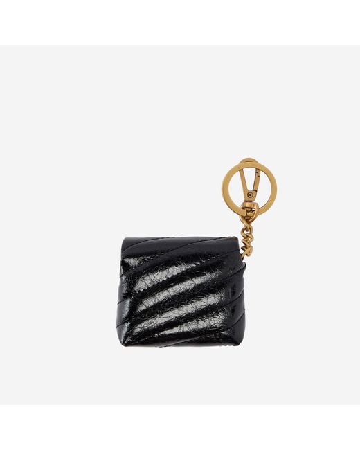 Pinko Black Glossy Leather Airpods Love Bag Puff Case