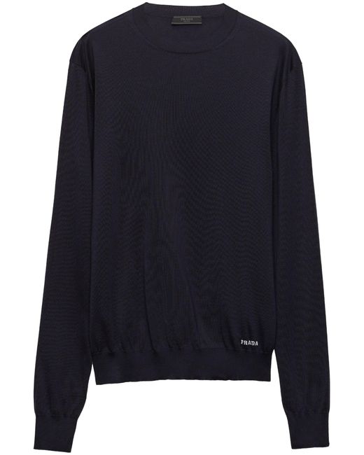 Prada Blue Crew-Neck Silk Jumper for men