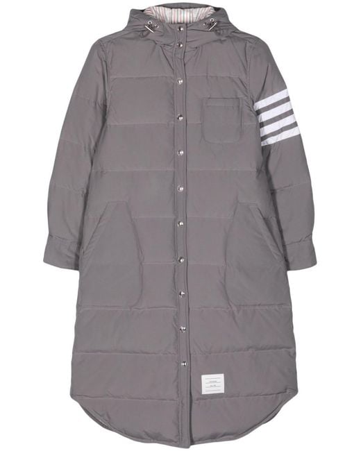Thom Browne Gray Down Filled Below Knee Hooded Shirtdress W/ 4 Bar