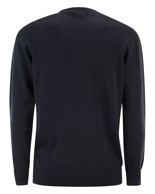 Barbour Blue Pima Cotton Crew Neck Jumper for men