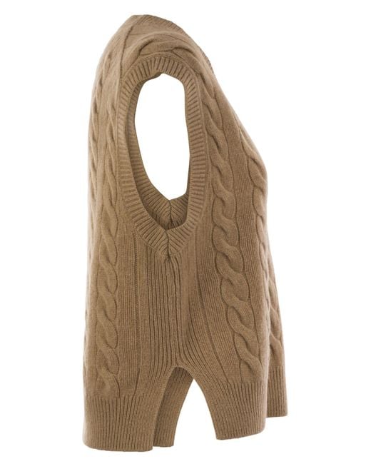 Polo Ralph Lauren Brown Wolle und Kaschmir -Kabel -Strickweste