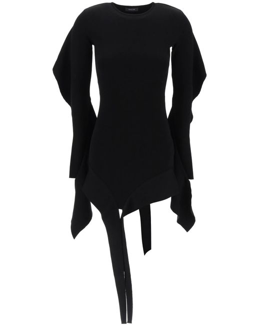 Mugler Asymmetrische Mini -jurk Met Ruchesdetails in het Black