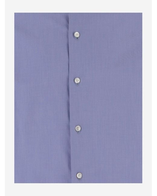 Finamore 1925 Blue Classic Collar Cotton Shirt