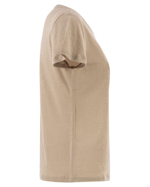 Majestic Natural Stretch Linen T-Shirt With Round Neckline