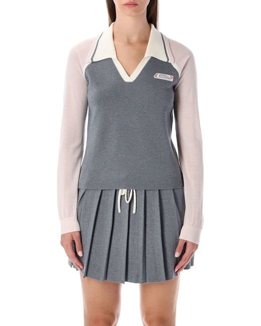 Casablanca Gray Merino Lurex Long-Sleeve Tennis Polo