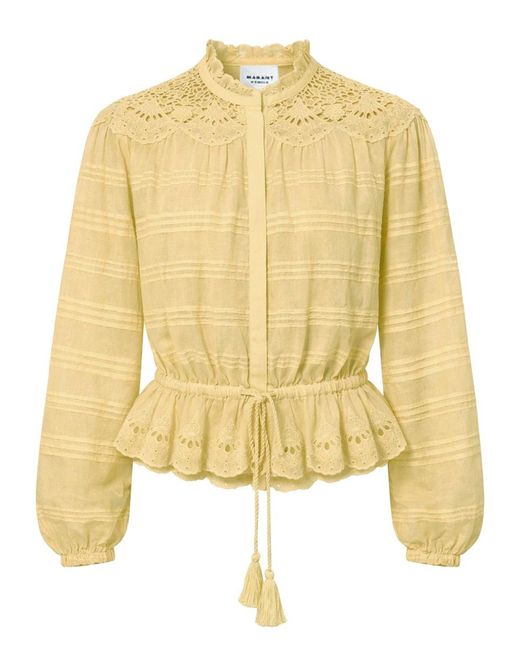 Isabel Marant Yellow Embroidered Band Collar Top