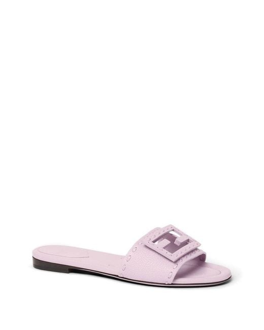 Fendi Pink Baguette Leather Flat Sandals