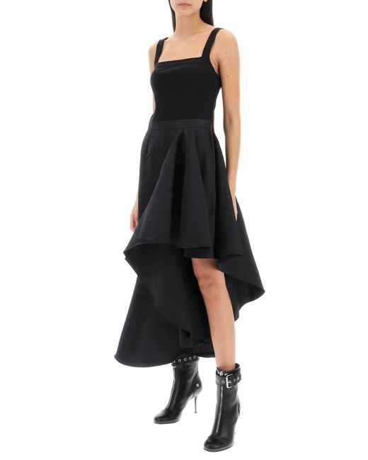 Alexander McQueen Black Asymmetrisches Kleid mit Maxi Floune