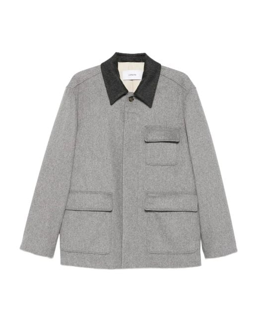 Lardini Gray Wool Shirt Jacket With Contrasting Collar for men