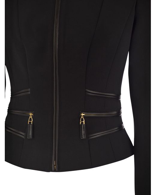 Elisabetta Franchi Black Double Crepe Jacket With Zip Details