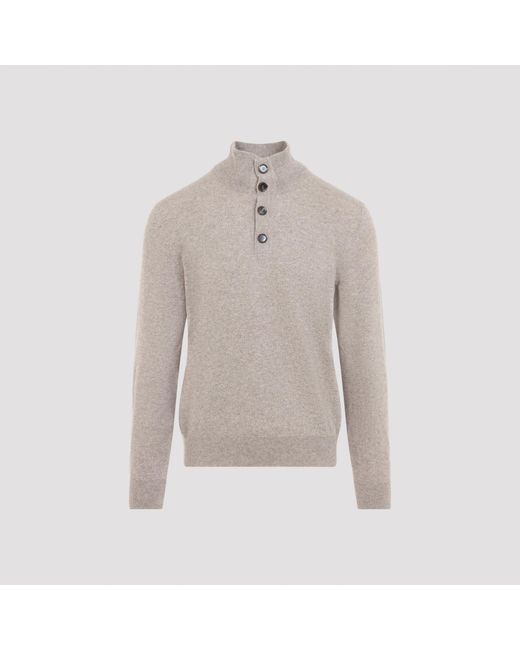 Brioni Gray Cashmere Half Button-Up Pullover For