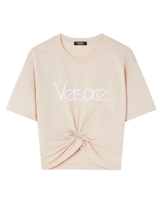 Versace Logo Borduurwerk T -shirt in het Natural