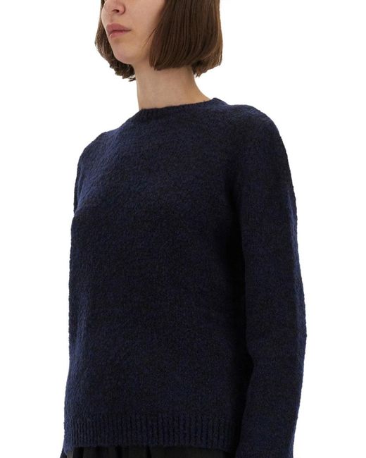 Maison Margiela Blue Plush Knit Sweater With Puffed Shoulders