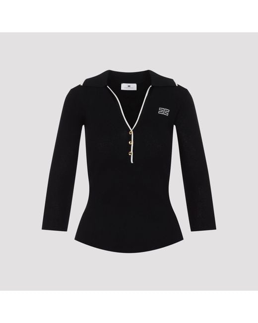 Elisabetta Franchi Brown Wool Knit Polo Neck Sweater
