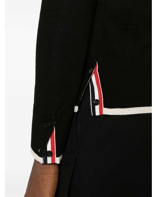 Thom Browne Black Virgin Wool Cardigan For