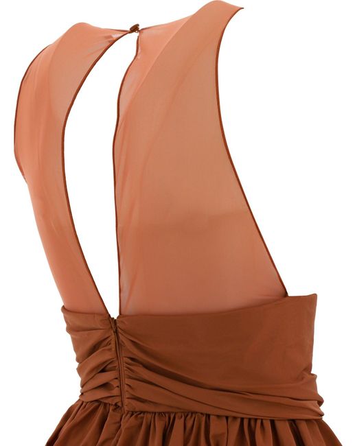 Pinko Brown Kurzes Kleid mit Rüschen und V -Hals