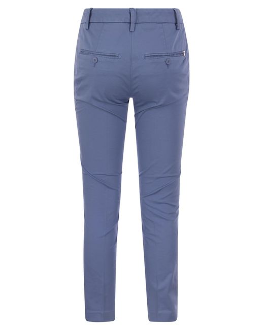 Dondup Blue Perfect Slim Fit Cotton Gabardine Trousers