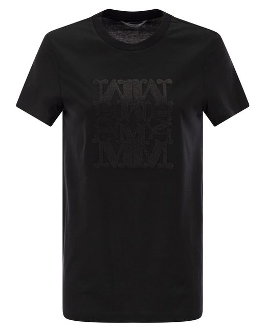 Max Mara Taverna Katoenen T -shirt Met Frontaal Borduurwerk in het Black