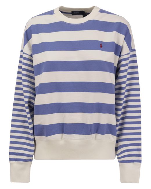 Crew Neck Sweatshirt avec rayures Polo Ralph Lauren en coloris Blue
