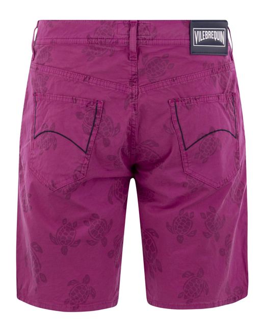 Vilebrequin Purple Bermuda Shorts With Ronde Des Tortues Resin Print