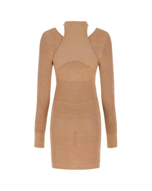 ANDREA ADAMO Natural Biscuit Mesh Mini Dress