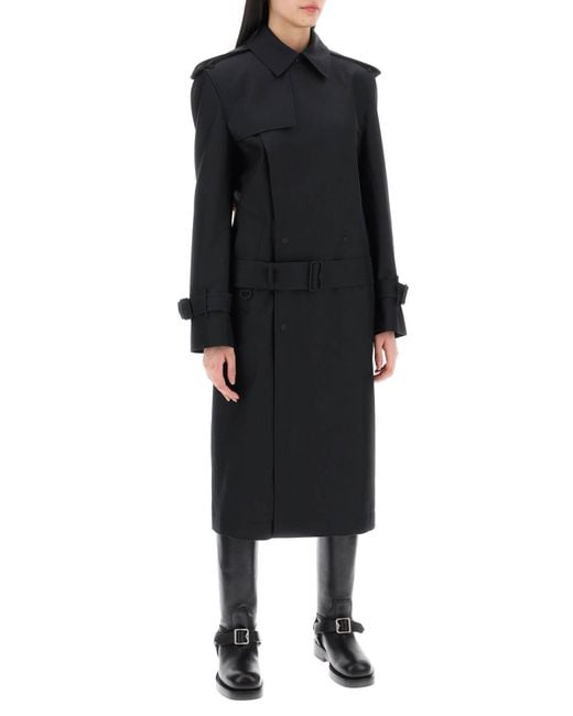Burberry Black Double Breasted Silk Twill Trench Coat