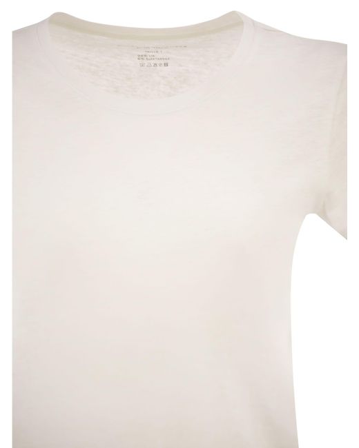 Majestic White Stretch Linen T Shirt With Round Neckline