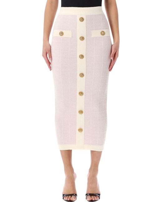 Balmain Pink Buttoned Midi Skirt