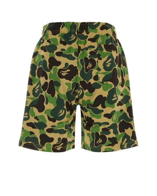 A Bathing Ape Green Printed Cotton Abc Camo Shark Bermuda Shorts for men