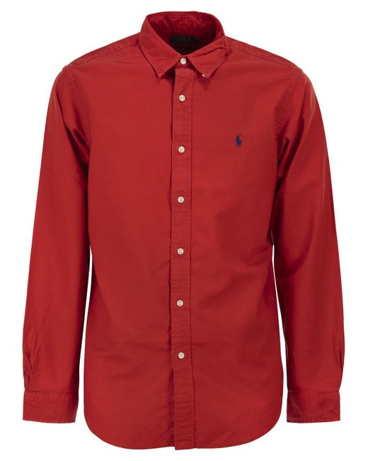 Polo Ralph Lauren Custom Fit, Kledingstuk Geverfd Oxford-shirt in het Red voor heren