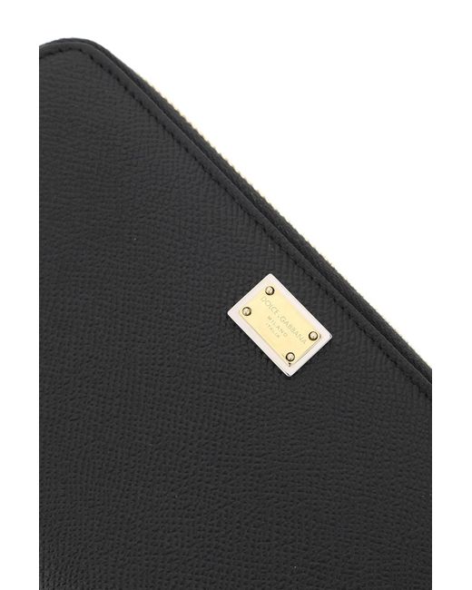 Portafoglio nero in pelle goffrata con scomparti interni di Dolce & Gabbana in Black