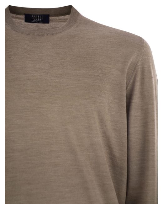 Fedeli Brown Argentina Crew Neck Sweater for men