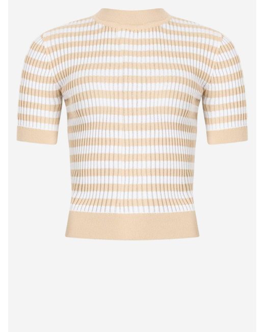 Patou White Cotton Sweater With Striped Pattern