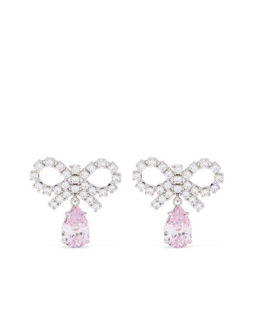 Self-Portrait White Micro Bow Droplet Earrings