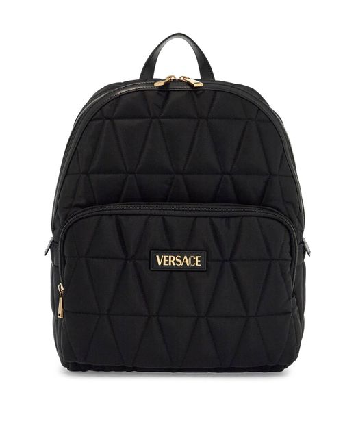 Versace Black Quilted Nylon Backpack for men