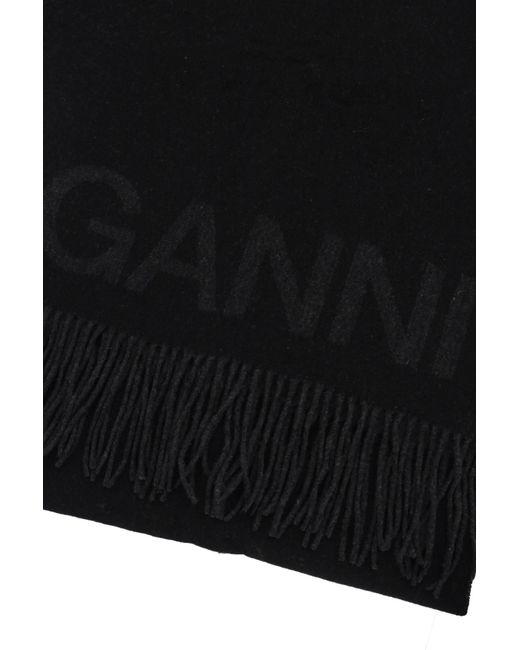 Ganni Logo Lettering Scarf in het Black