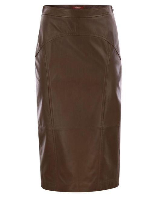 Max Mara Brown Taiga Nappa Leather Pencil Skirt