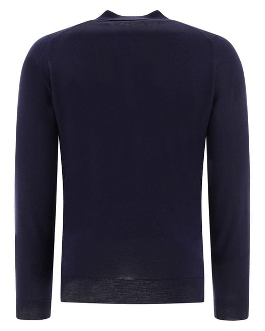 John Smedley Blue "Belper" Merino Wool Polo Shirt for men