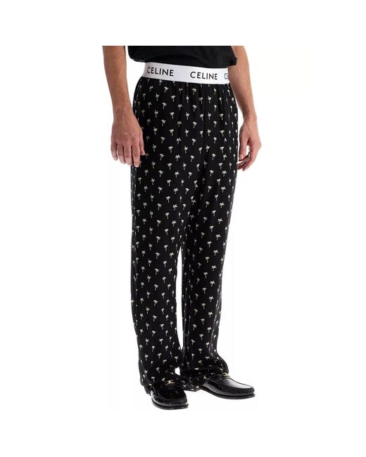 Céline Black Mini Palm Tree Pajama Pants for men